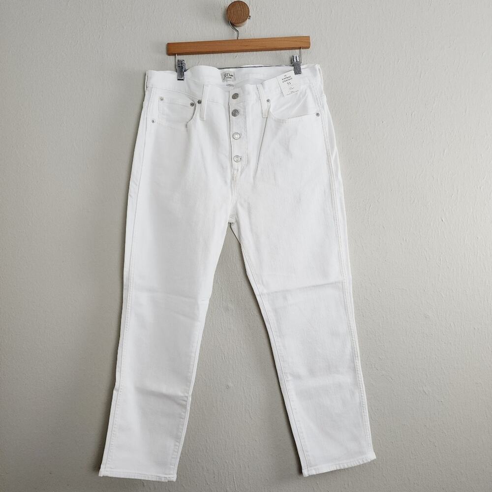 J. Crew 10" High Rise Vintage Straight White Denim Jean Perfecting Pockets 33W